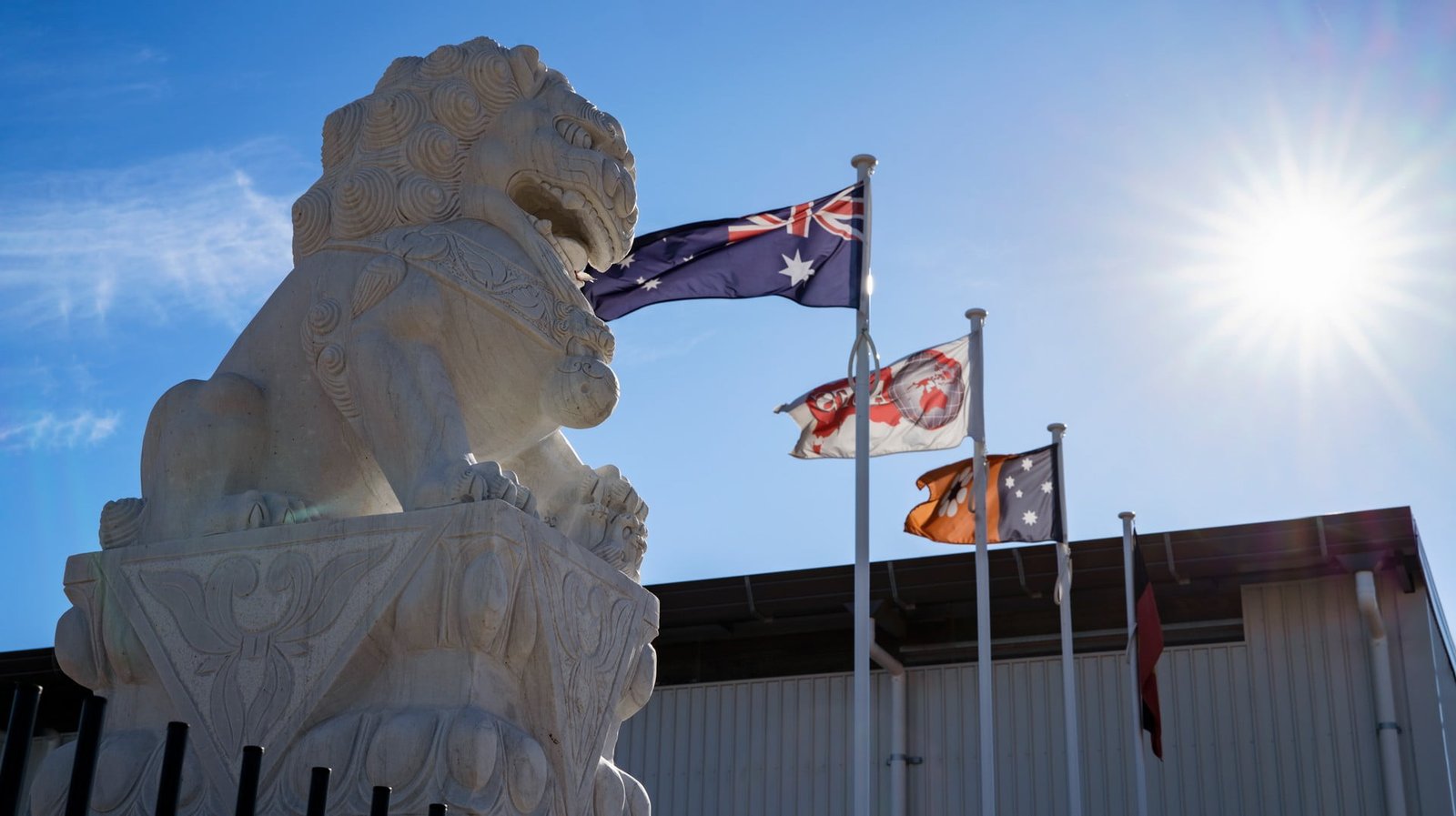 AUFS stone lion guardian — heritage and pride